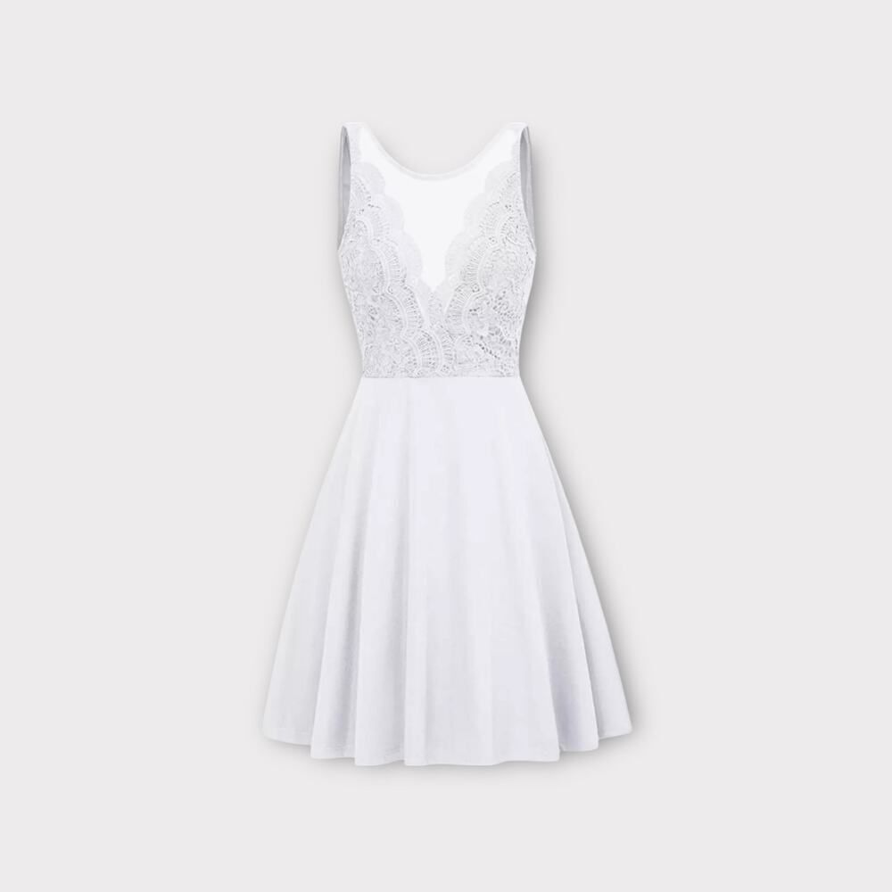 Grace Karin A-Line Mini Dress Womens XL White Lace Illusion Sleeveless Reception